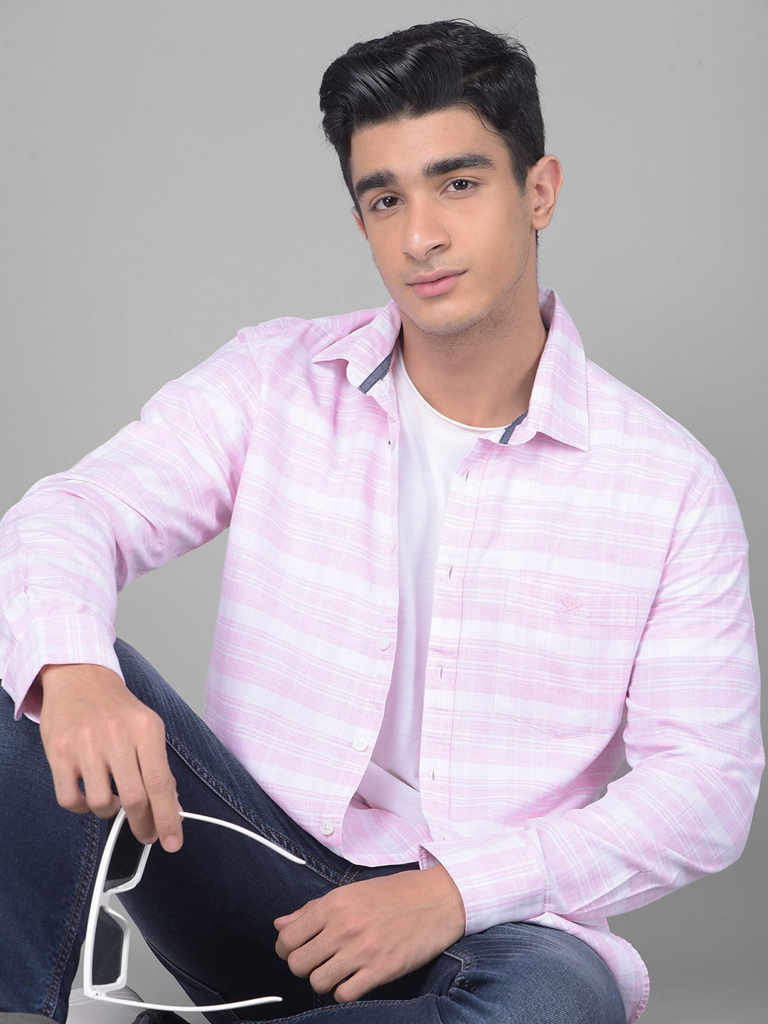 Pink Striped Shirt-Men Shirts-Crimsoune Club