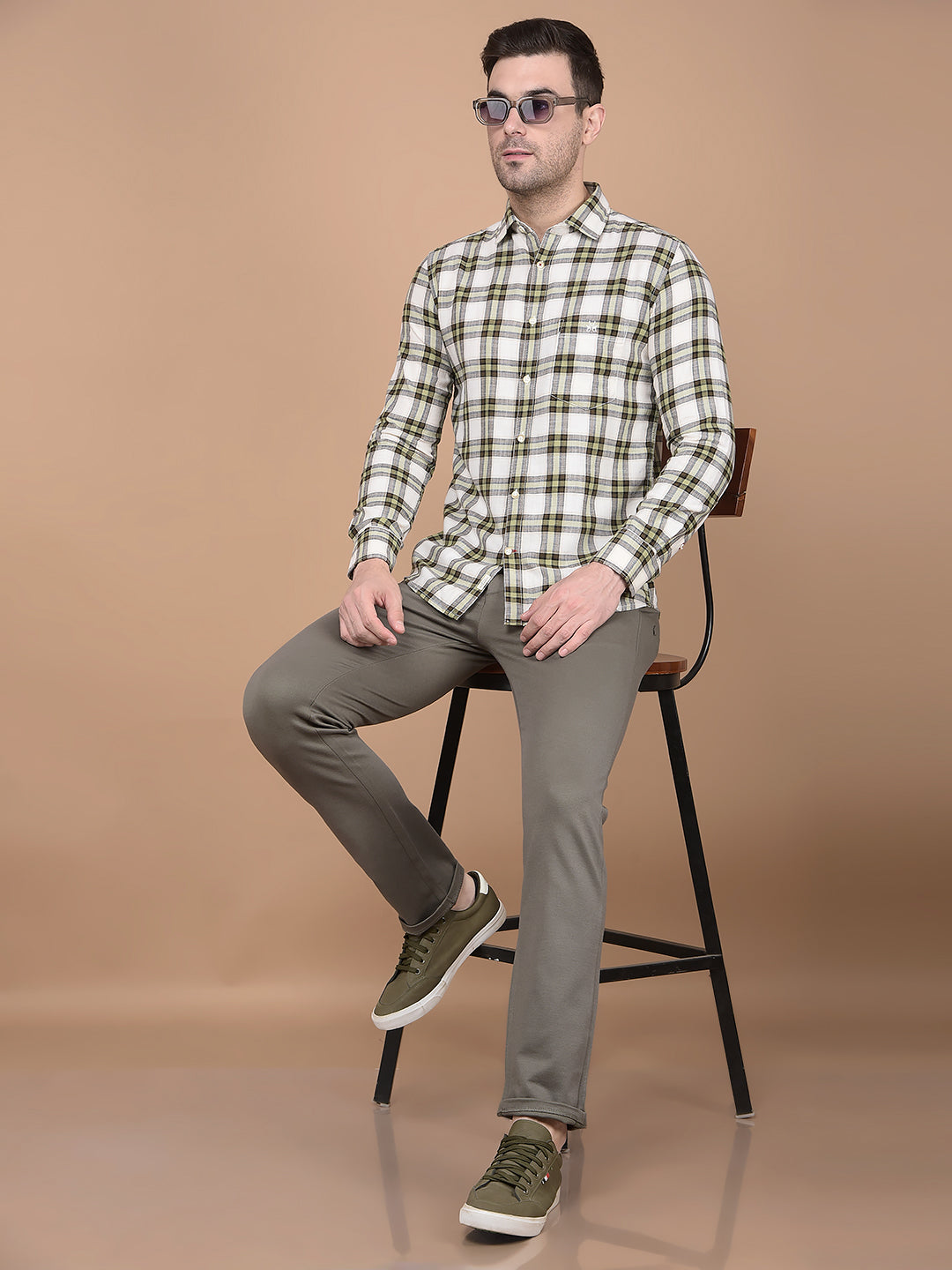 Olive Checked Shirt-Men Shirts-Crimsoune Club