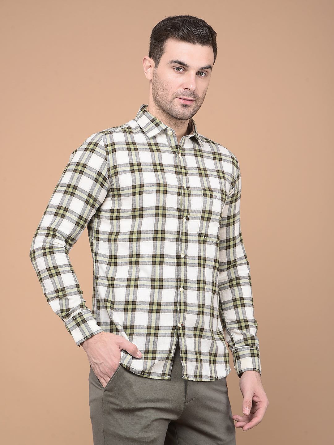 Olive Checked Shirt-Men Shirts-Crimsoune Club