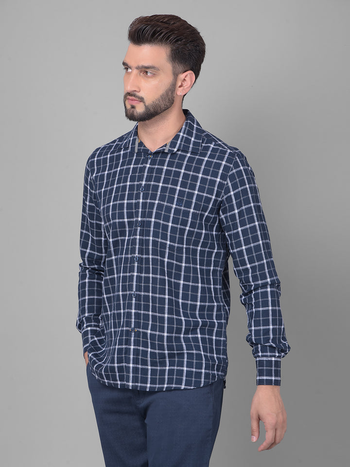 Navy Blue Checked Shirt-Men Shirts-Crimsoune Club