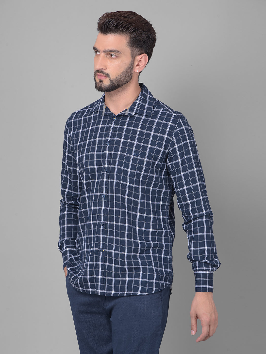 Navy Blue Checked Shirt-Men Shirts-Crimsoune Club