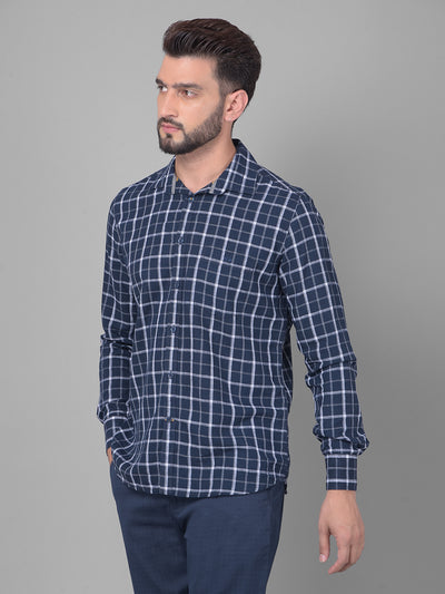 Navy Blue Checked Shirt-Men Shirts-Crimsoune Club