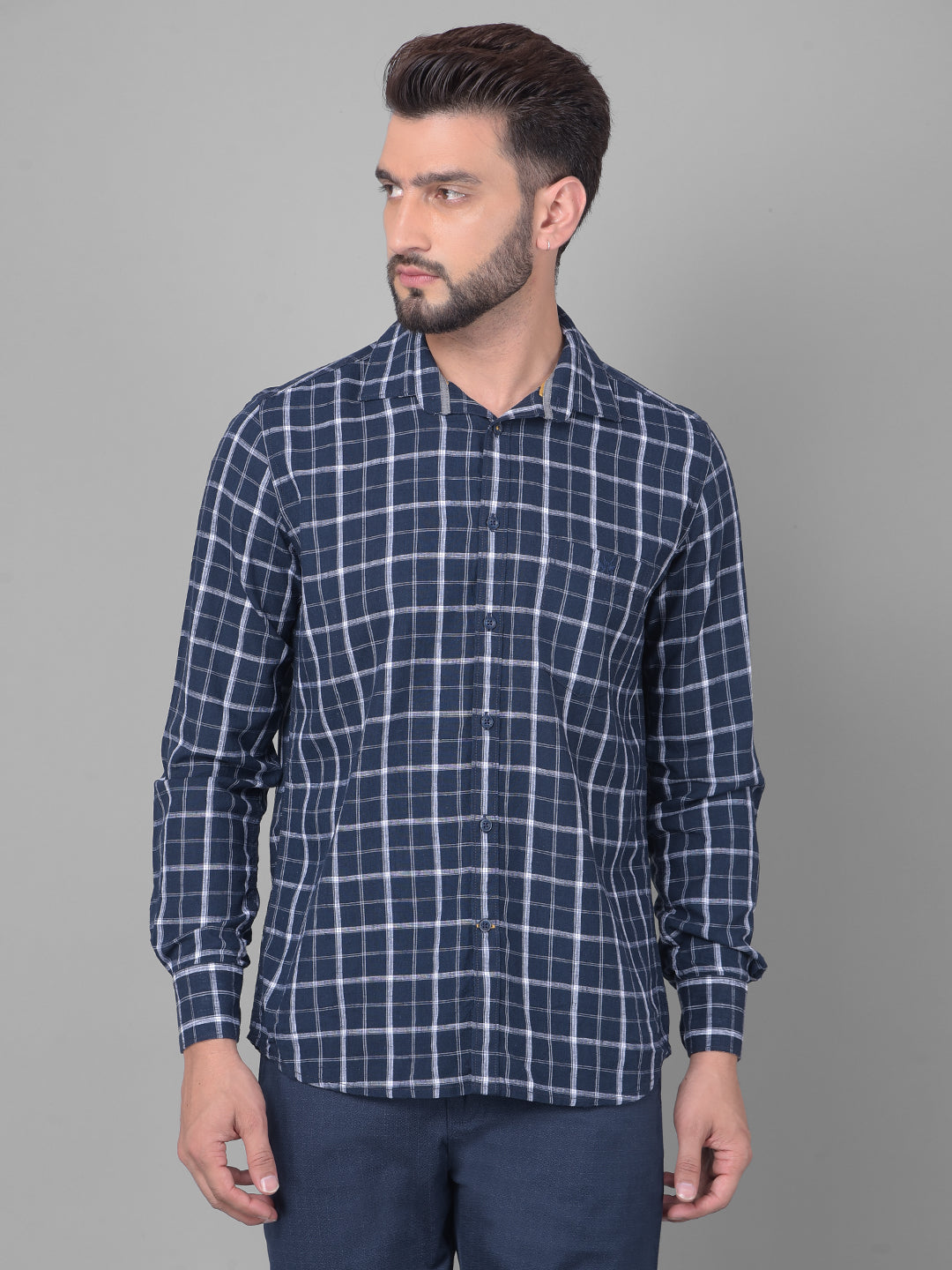 Navy Blue Checked Shirt-Men Shirts-Crimsoune Club