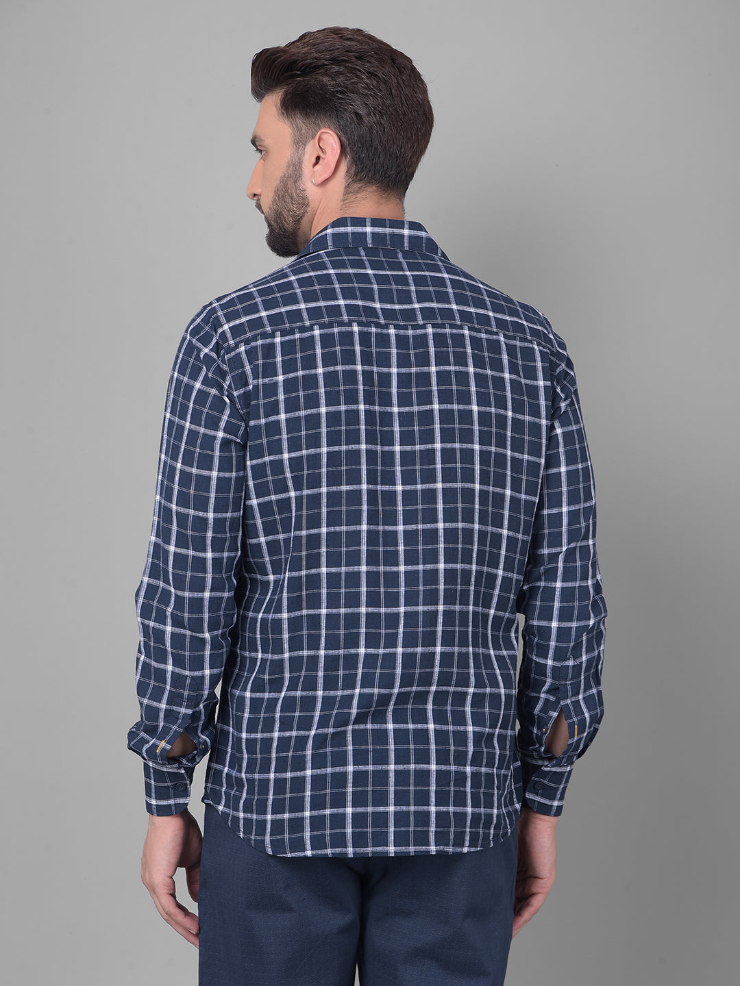 Navy Blue Checked Shirt-Men Shirts-Crimsoune Club