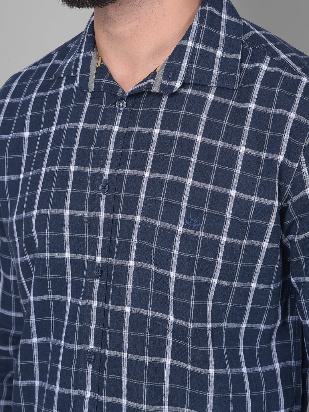 Navy Blue Checked Shirt-Men Shirts-Crimsoune Club
