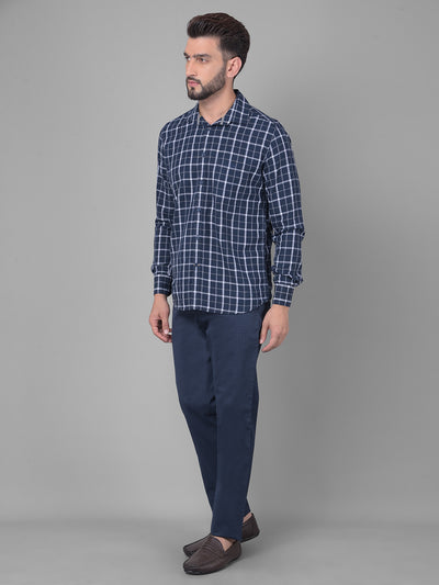 Navy Blue Checked Shirt-Men Shirts-Crimsoune Club