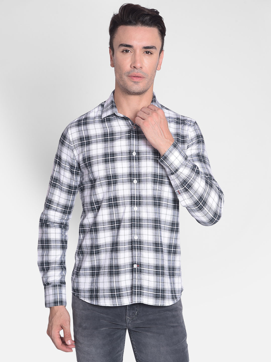 Grey Checked Shirt-Men shirts-Crimsoune Club