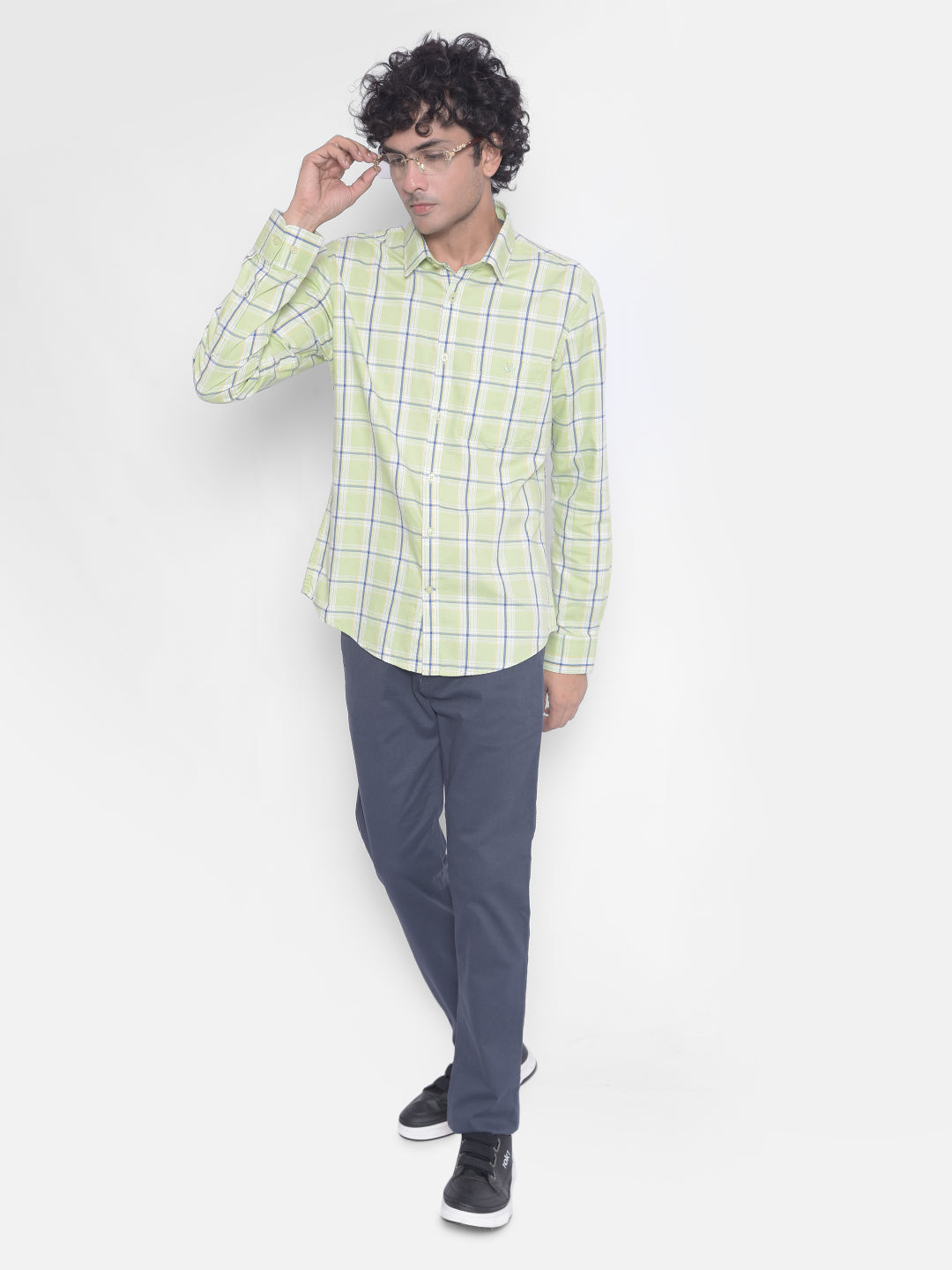 Light Green Checked Shirt-Men Shirts-Crimsoune Club