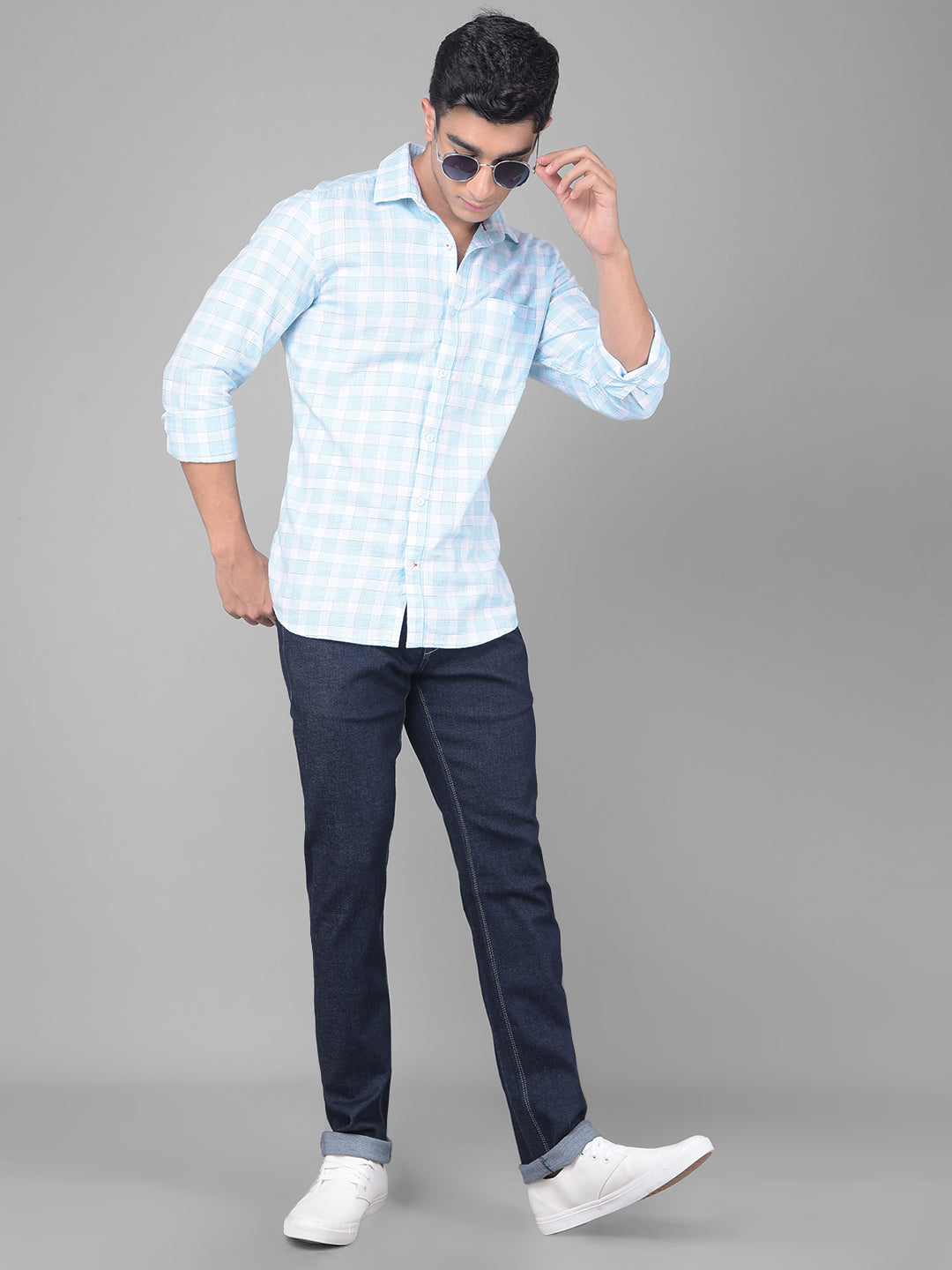 Blue Checked Shirt-Men Shirts-Crimsoune Club