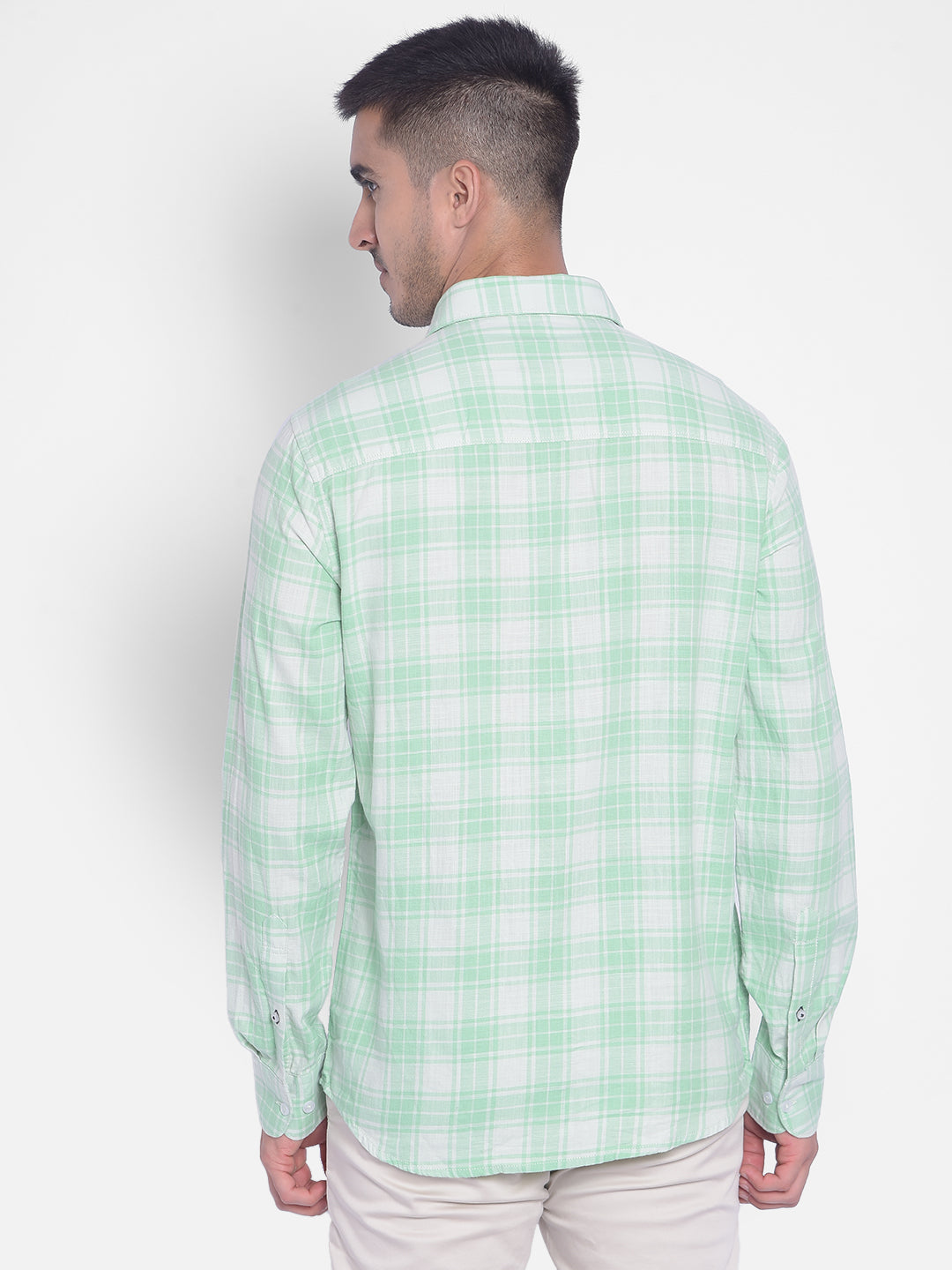 Sea Green Checked Shirt-Men Jeans-Crimsoune Club