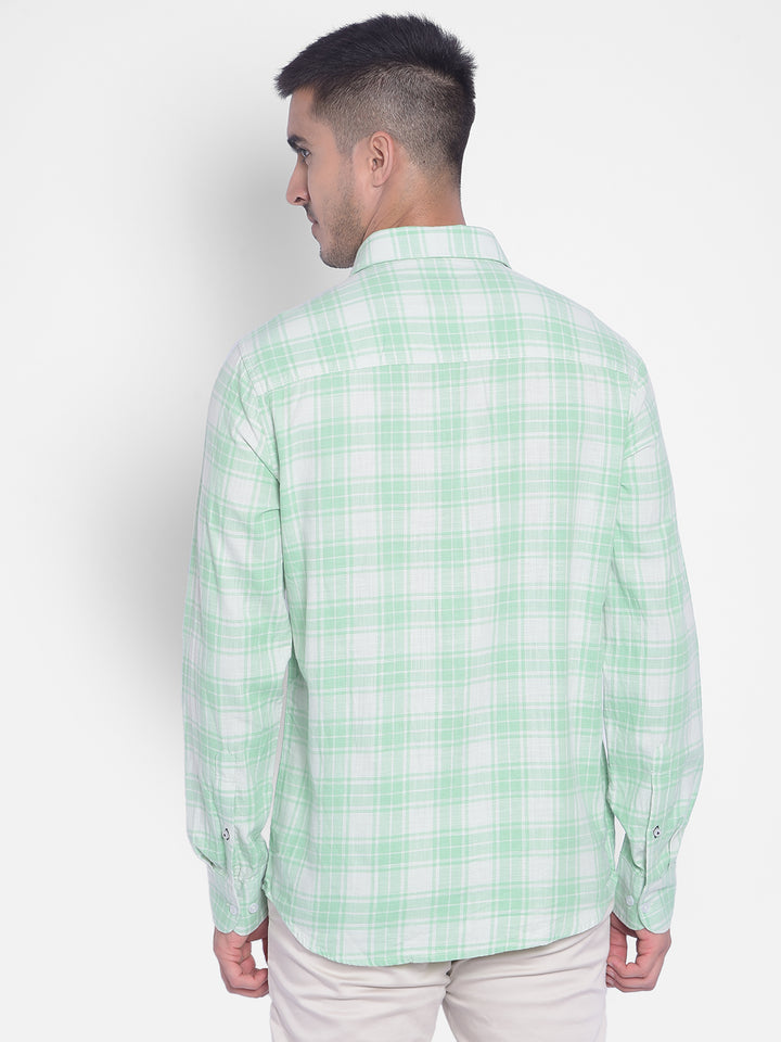Sea Green Checked Shirt-Men Jeans-Crimsoune Club