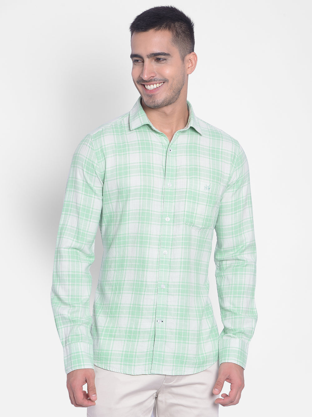 Sea Green Checked Shirt-Men Jeans-Crimsoune Club