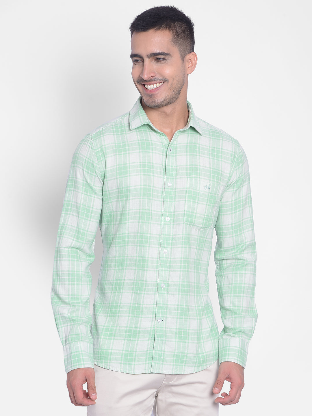 Sea Green Checked Shirt-Men Jeans-Crimsoune Club