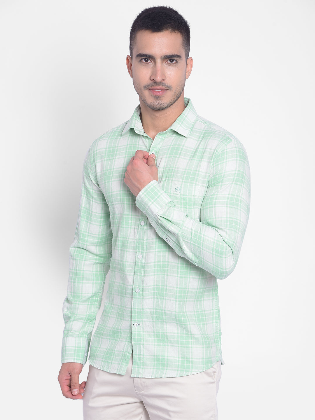Sea Green Checked Shirt-Men Jeans-Crimsoune Club