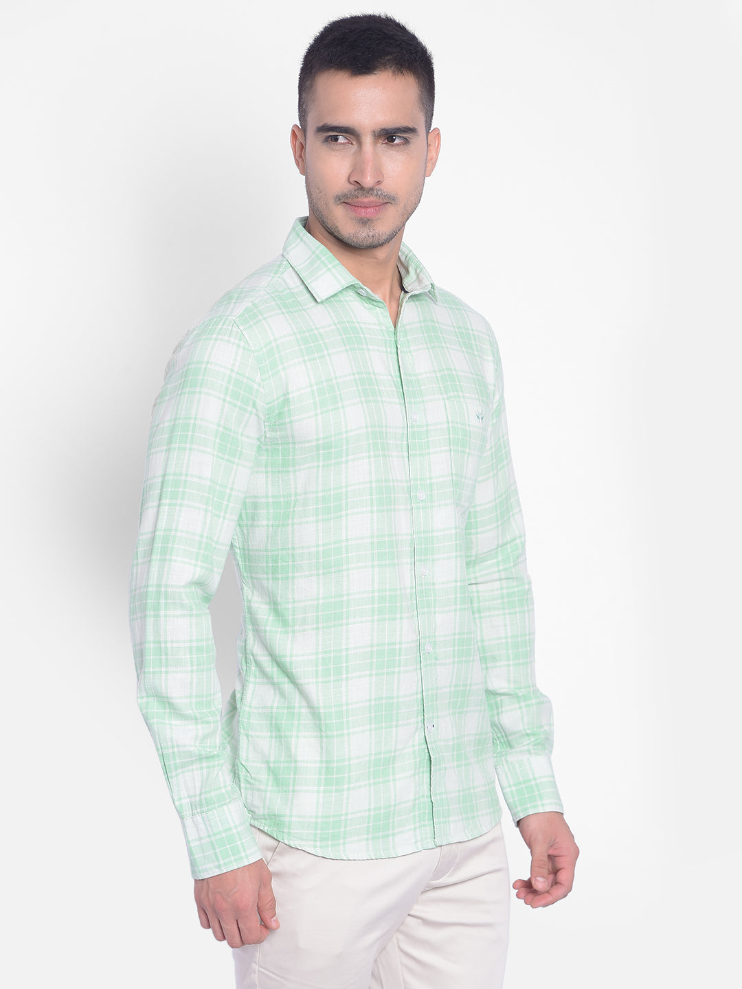 Sea Green Checked Shirt-Men Jeans-Crimsoune Club