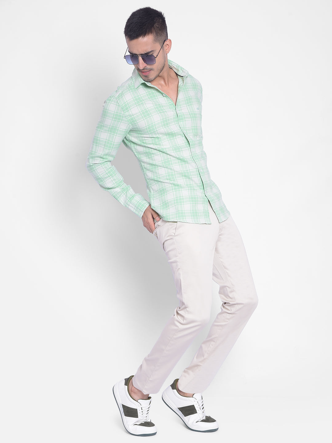 Sea Green Checked Shirt-Men Jeans-Crimsoune Club