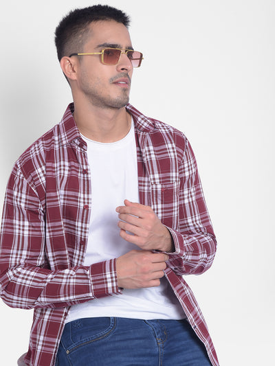 Wine Checked Shirt-Men Jeans-Crimsoune Club
