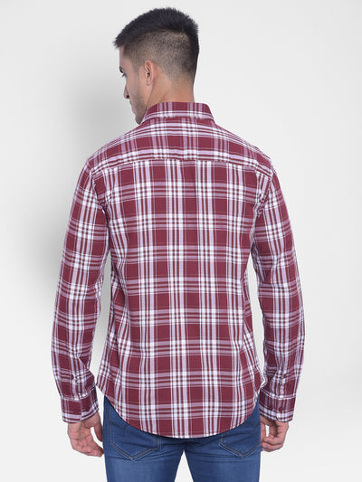 Wine Checked Shirt-Men Jeans-Crimsoune Club