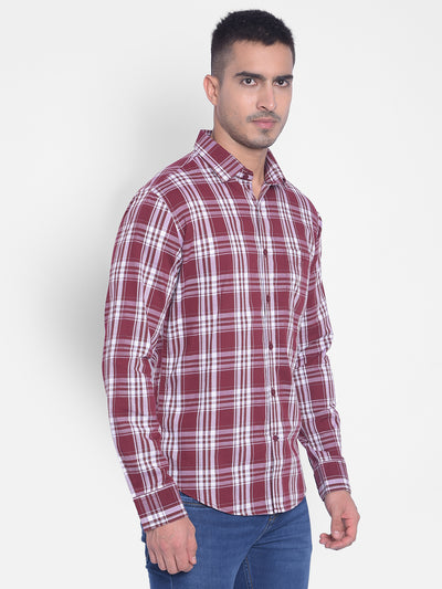 Wine Checked Shirt-Men Jeans-Crimsoune Club
