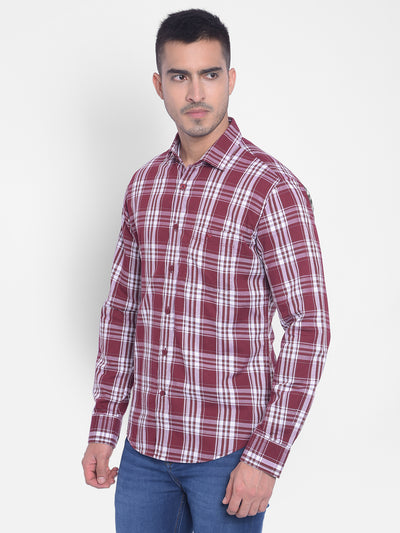 Wine Checked Shirt-Men Jeans-Crimsoune Club