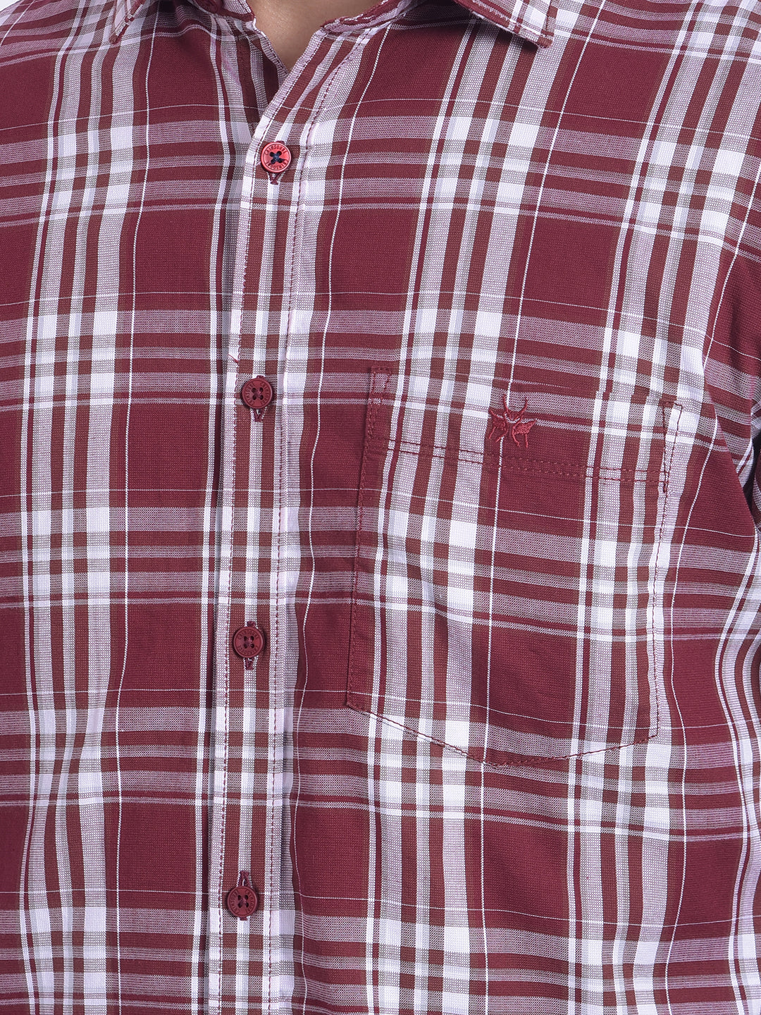 Wine Checked Shirt-Men Jeans-Crimsoune Club