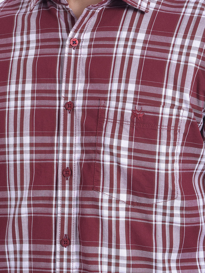 Wine Checked Shirt-Men Jeans-Crimsoune Club