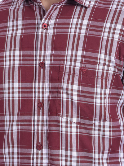 Wine Checked Shirt-Men Jeans-Crimsoune Club
