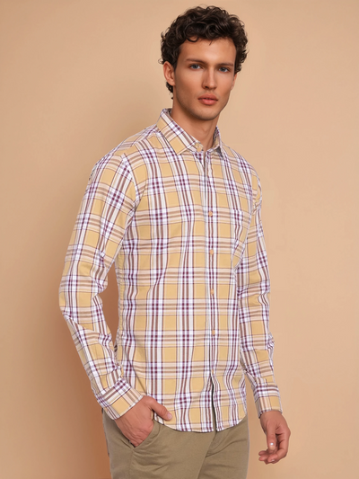 Beige Checked Shirt-Men Shirts-Crimsoune Club