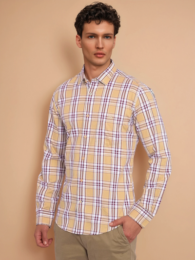 Beige Checked Shirt-Men Shirts-Crimsoune Club