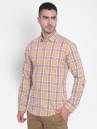 Beige Checked Shirt-Men Jeans-Crimsoune Club
