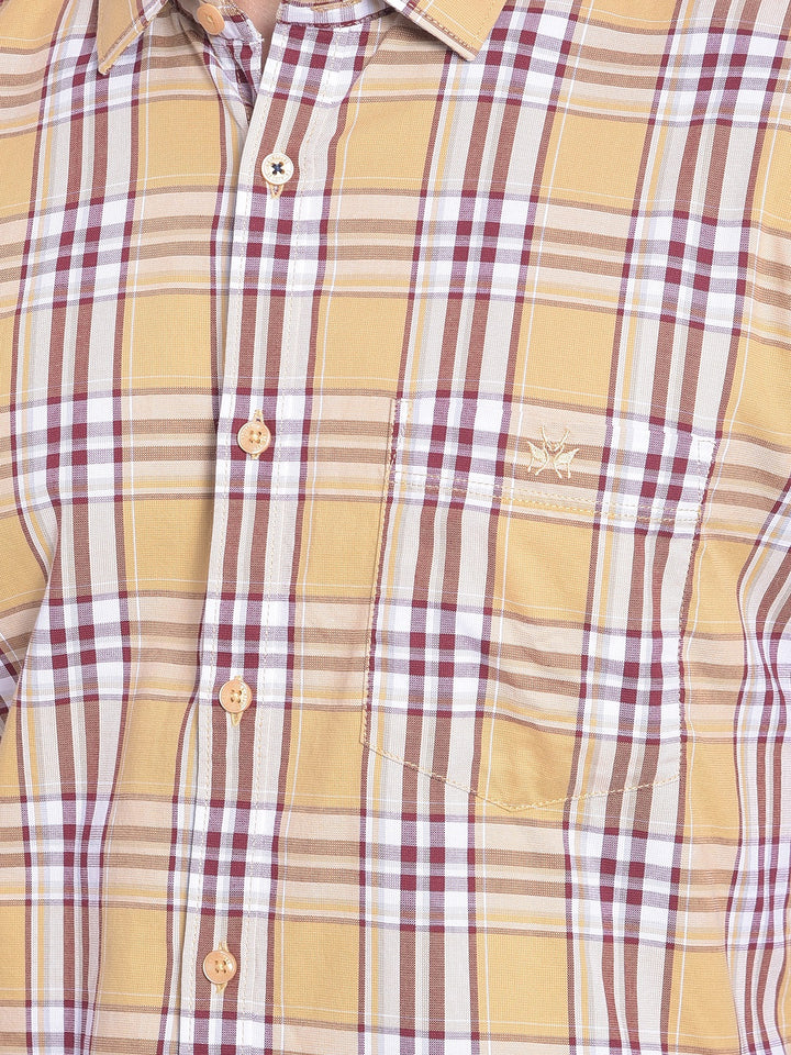Beige Checked Shirt-Men Jeans-Crimsoune Club