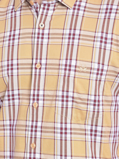Beige Checked Shirt-Men Jeans-Crimsoune Club