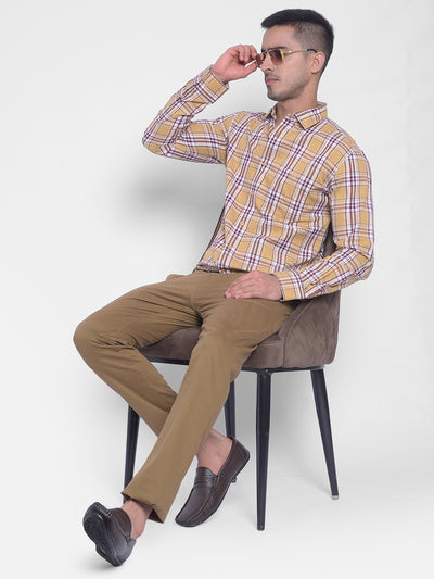 Beige Checked Shirt-Men Jeans-Crimsoune Club
