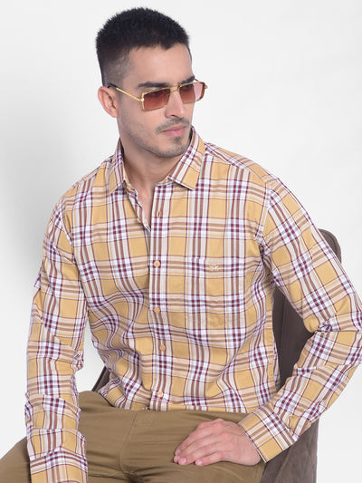 Beige Checked Shirt-Men Jeans-Crimsoune Club