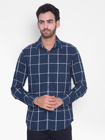 Navy Blue Checked Shirt-Mens Shirts-Crimsoune Club