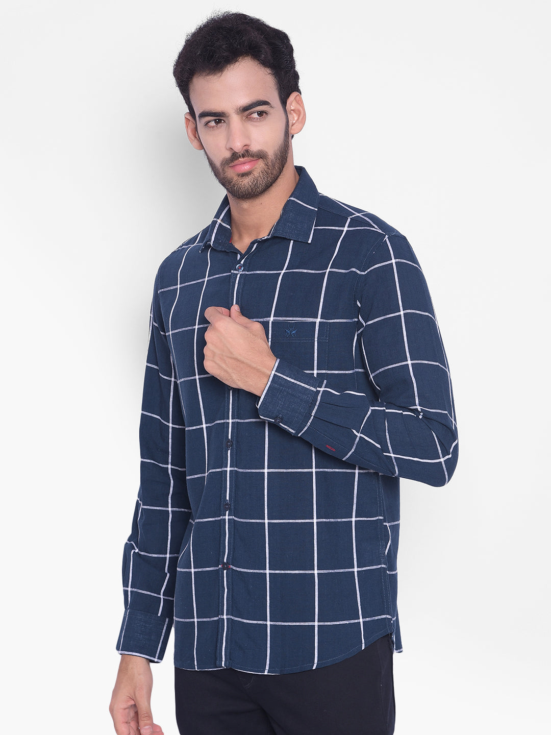 Navy Blue Checked Shirt-Mens Shirts-Crimsoune Club