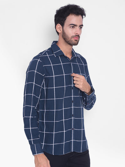 Navy Blue Checked Shirt-Mens Shirts-Crimsoune Club