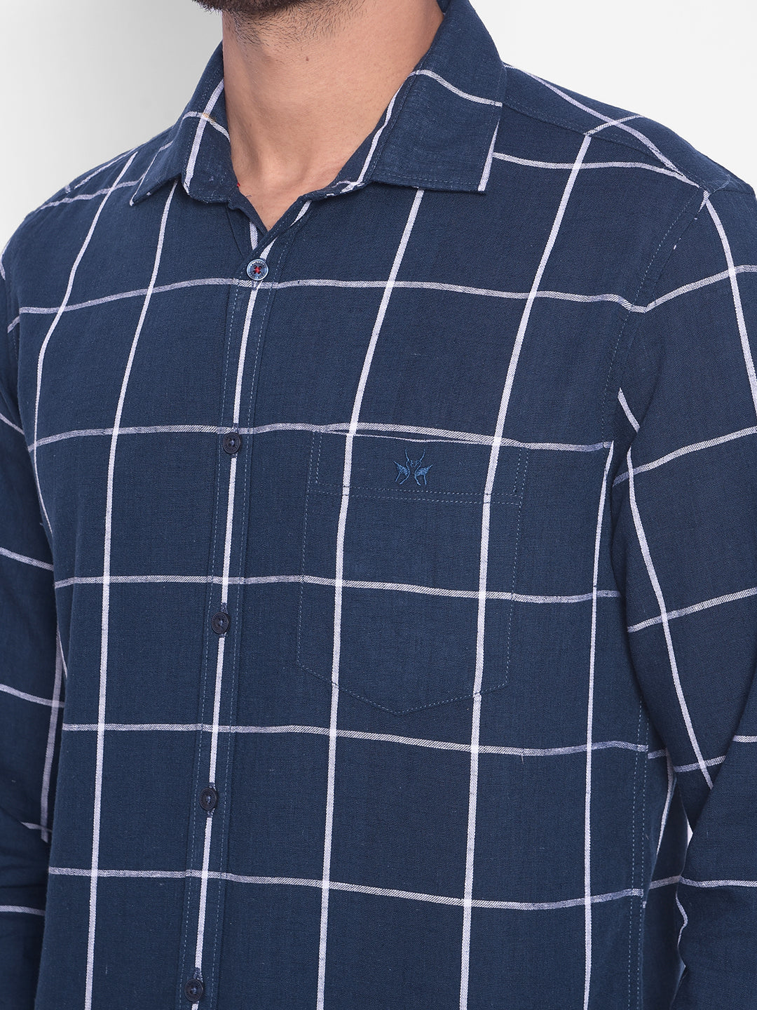 Navy Blue Checked Shirt-Mens Shirts-Crimsoune Club