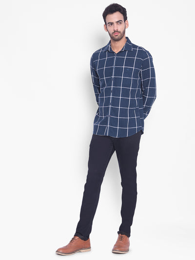 Navy Blue Checked Shirt-Mens Shirts-Crimsoune Club