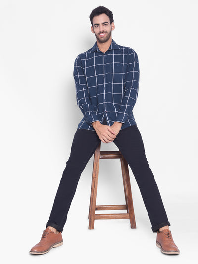 Navy Blue Checked Shirt-Mens Shirts-Crimsoune Club