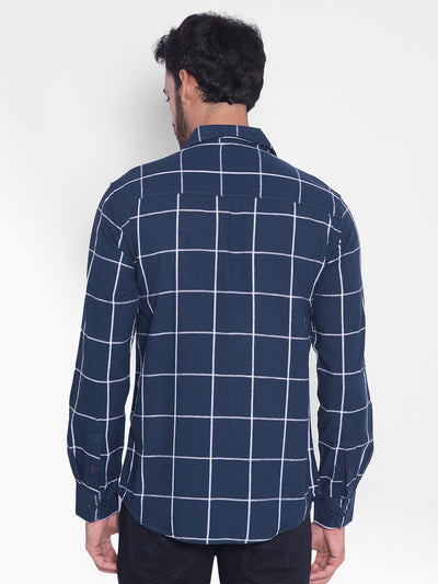 Navy Blue Checked Shirt-Mens Shirts-Crimsoune Club