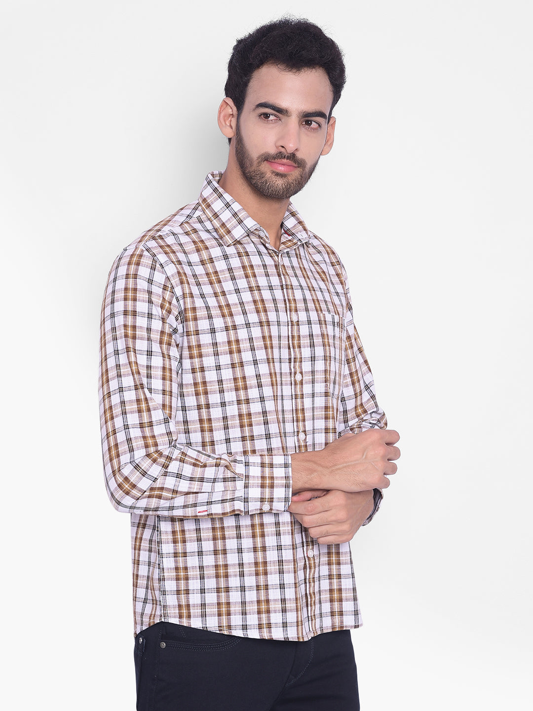 Brown Checked Shirt-Mens Shirts-Crimsoune Club