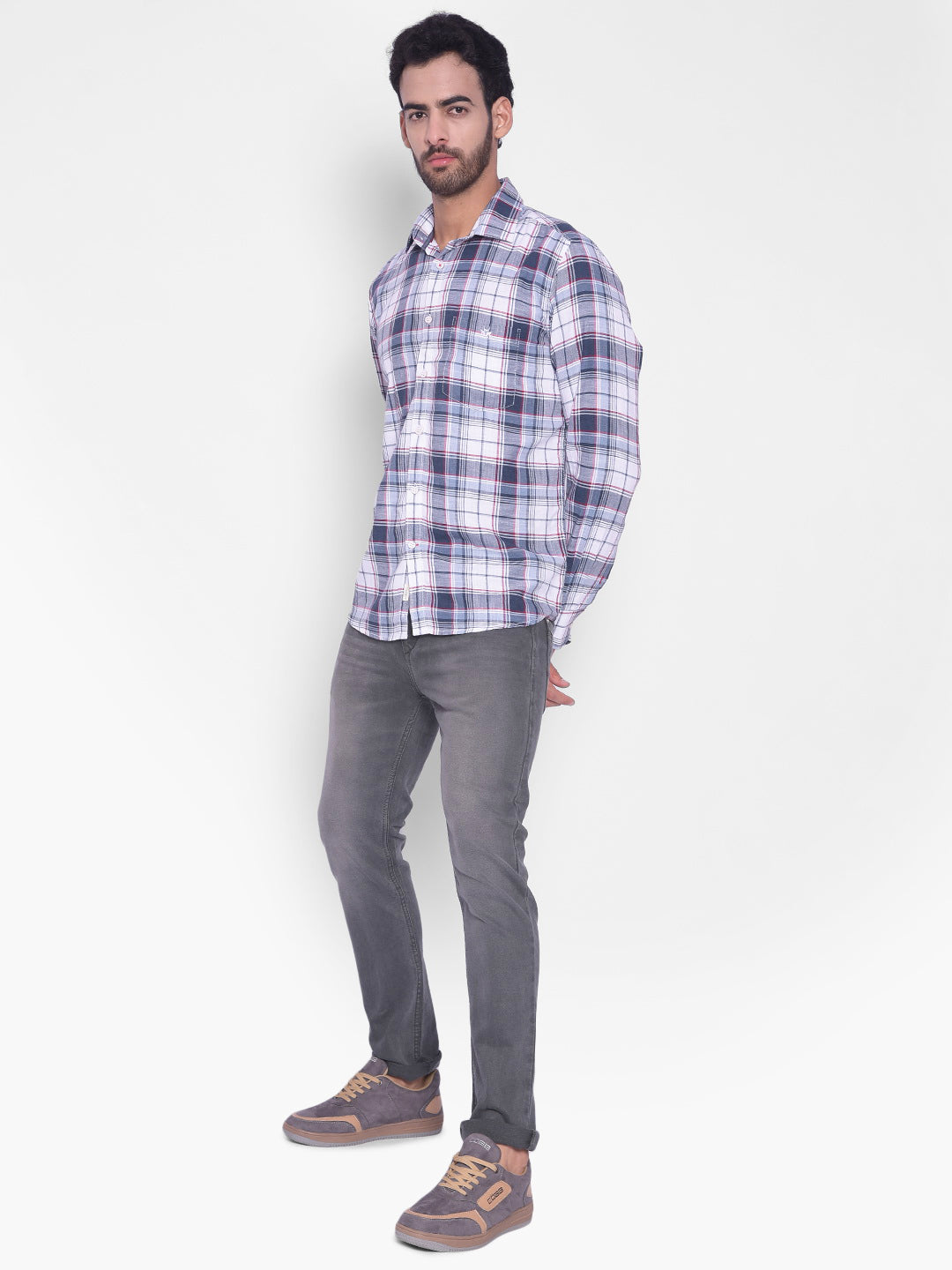 Grey Checked Shirt-Mens Shirts-Crimsoune Club