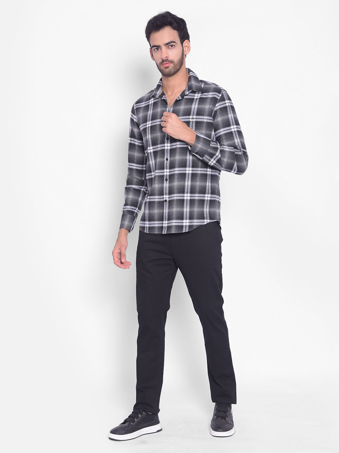 Grey Checked Shirt-Men Shirts-Crimsoune Club