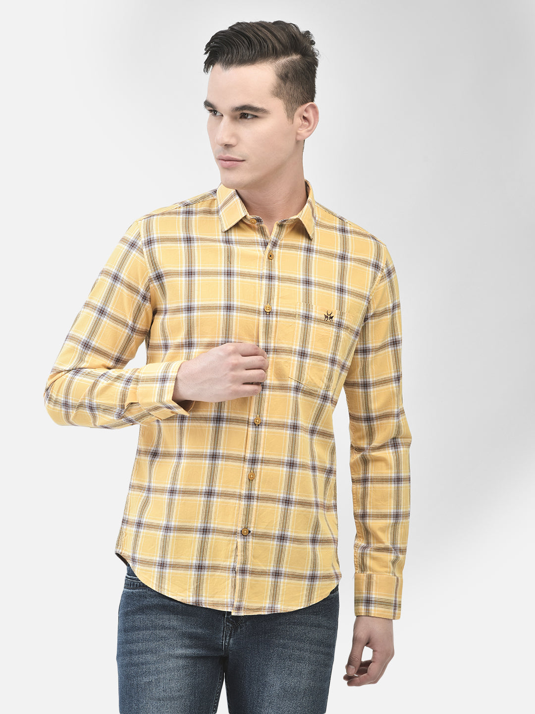 Yellow Checked Shirt-Men Shirts-Crimsoune Club