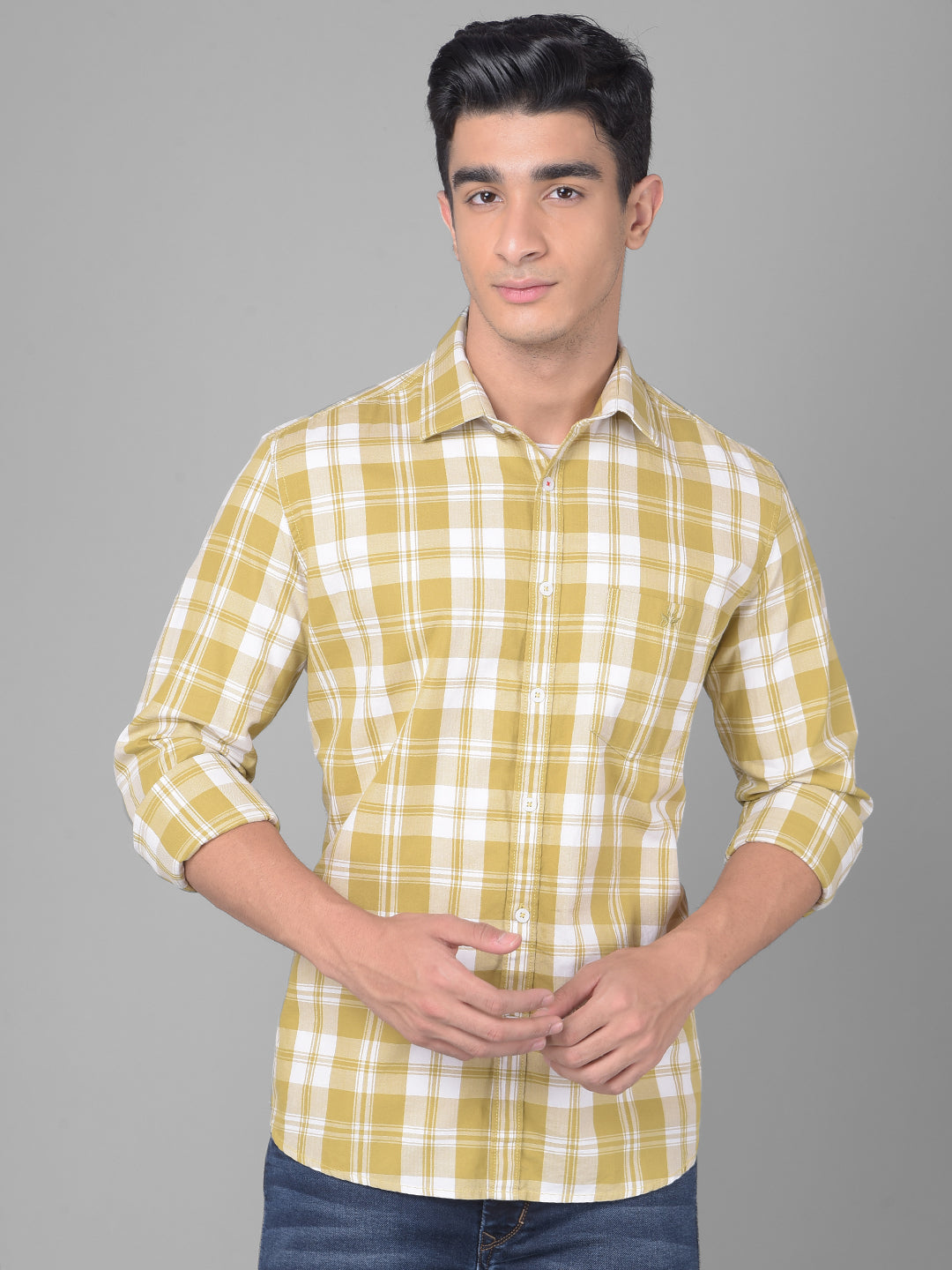 Yellow Checked Shirt-Men Shirts-Crimsoune Club