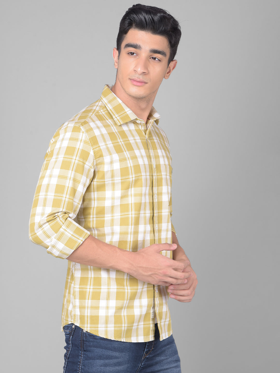 Yellow Checked Shirt-Men Shirts-Crimsoune Club