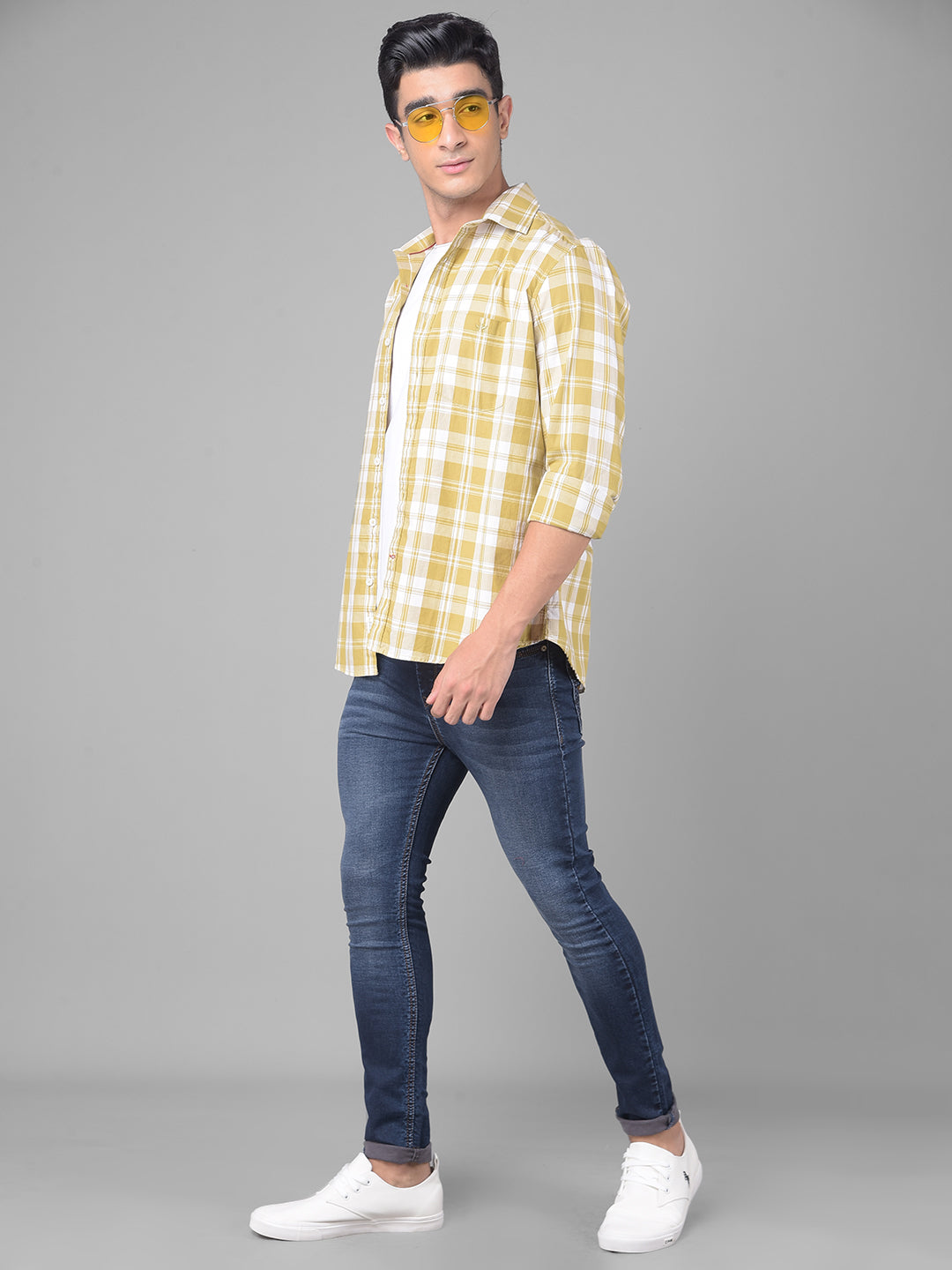 Yellow Checked Shirt-Men Shirts-Crimsoune Club