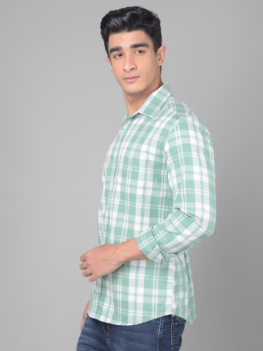 Green Checked Shirt-Men Shirts-Crimsoune Club