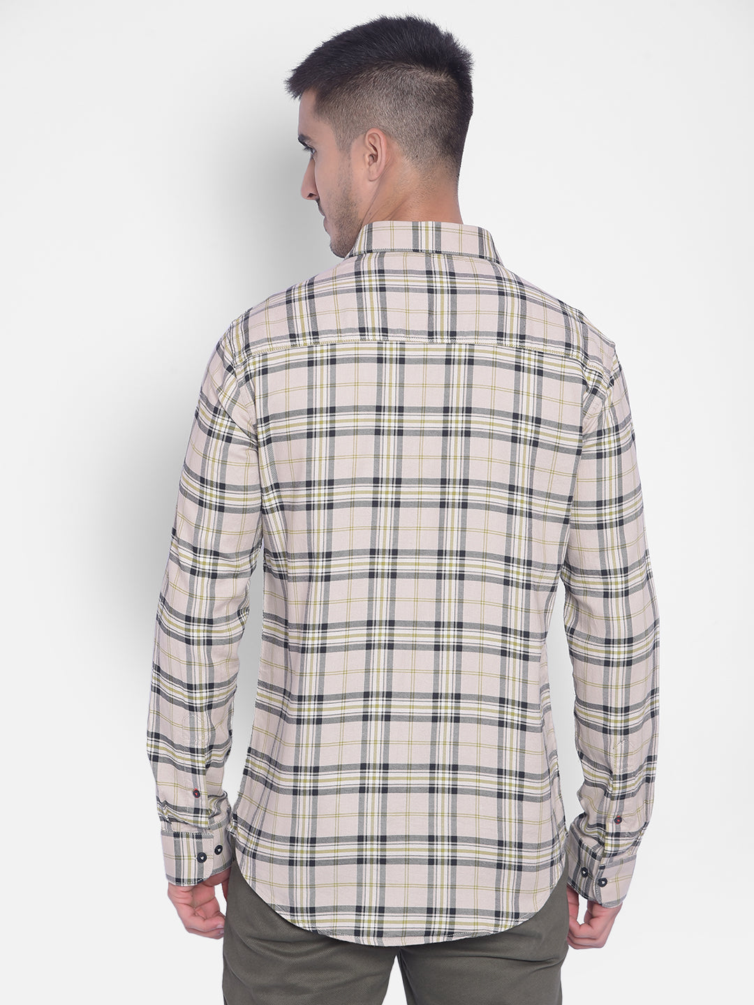 Beige Checked Shirt-Men Jeans-Crimsoune Club